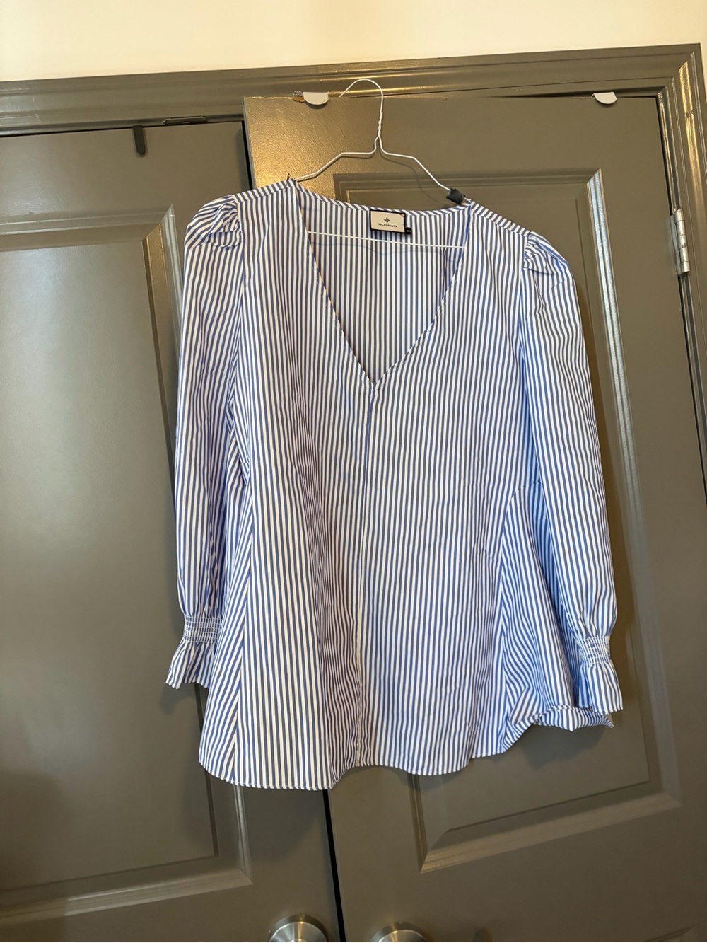 Tuckernuck Blue & White Striped V-Neck Blouse